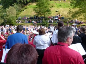 Hardraw Scar Brass Bands contest competitors massed band finale